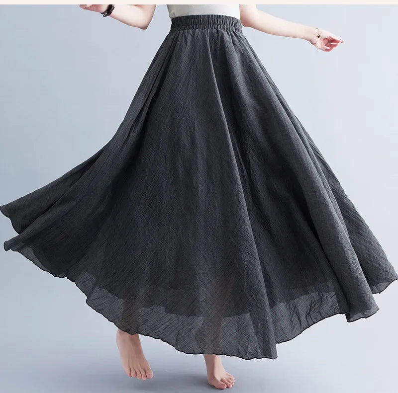 Fashion Cotton Linen Clothes Women Skirts Maxi Y2k Elegant Beach Saia Ropa Mujer Casual Vestido Boho Long Skirt Faldas Harajuku Dark Gray