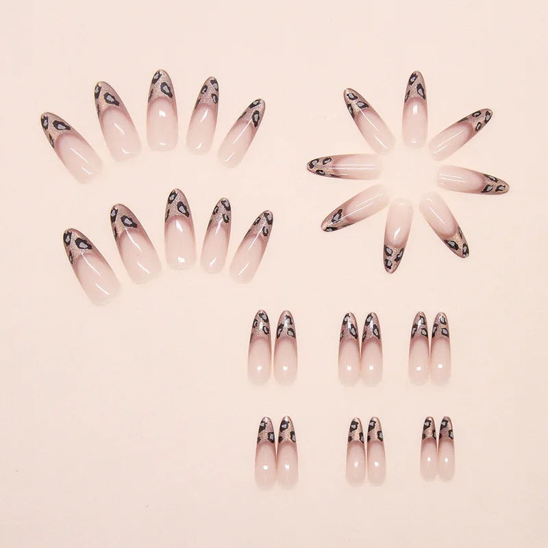 24pcs French Cat Eye Leopard Print Press on Nails Simple Short Nails Full Cover Wearable False Nails