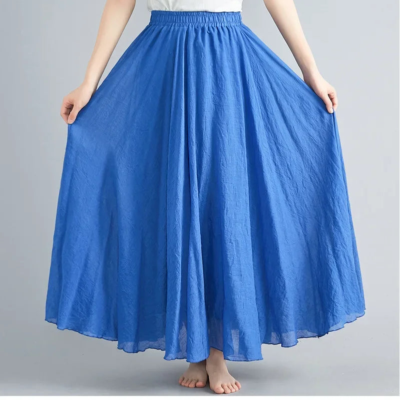 Fashion Cotton Linen Clothes Women Skirts Maxi Y2k Elegant Beach Saia Ropa Mujer Casual Vestido Boho Long Skirt Faldas Harajuku Denim Blue