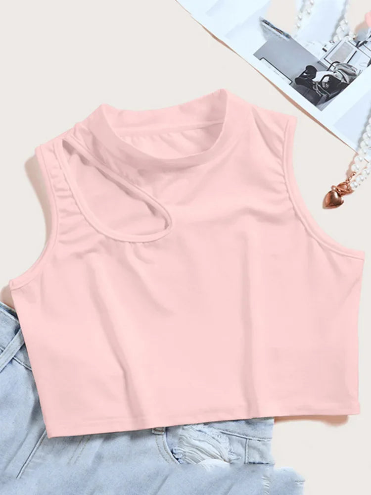 Cut Out Sexy Crop Tops Women Off Shoulder Solid Elasticity Skinny Sport Short Tops Women Tank Summer Tube Tops