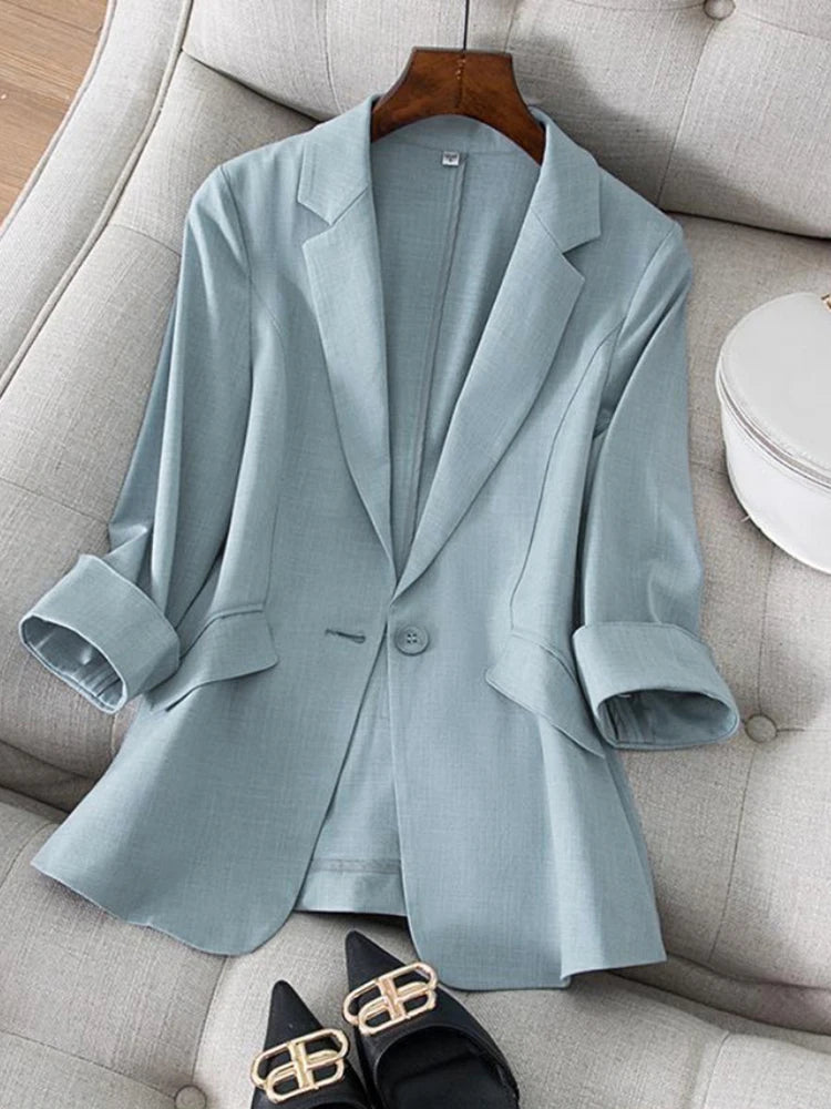 Women's Suit Jacket Suit Jacket Women's Seven-Minute Sleeve Summer New Women Clothing Blue