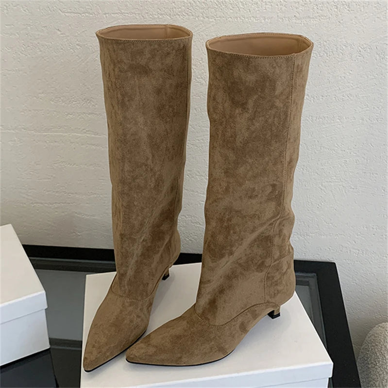 Eilyken 2025 Winter Street Style Pointed Toe Knee-High Boots Women Low Heels Shoes Female Long Booties Zapatos De Mujer