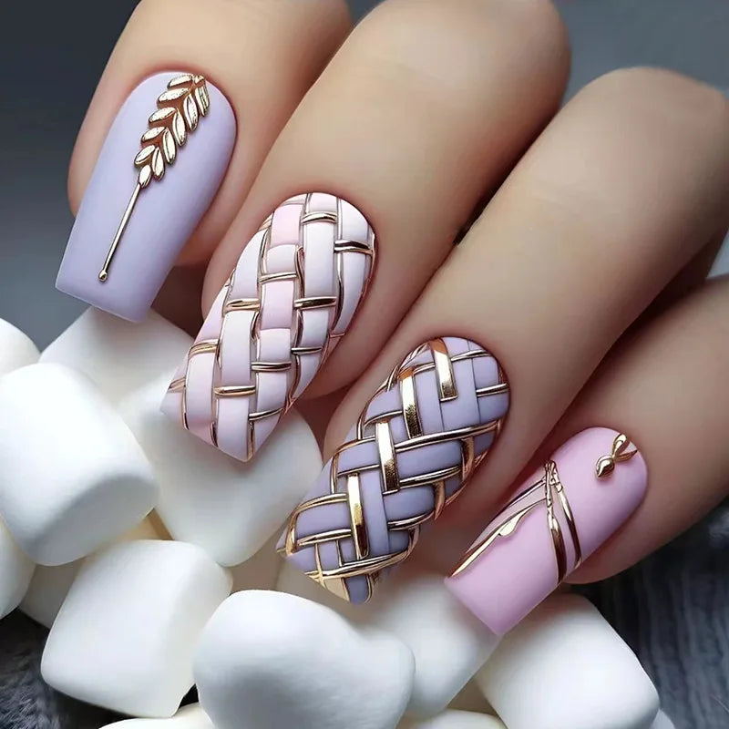 24pcs Mid-length French False Nails Leopard Print Gradient Design Fake Nail Ballet Datachable Press on Nails Finished Manicure