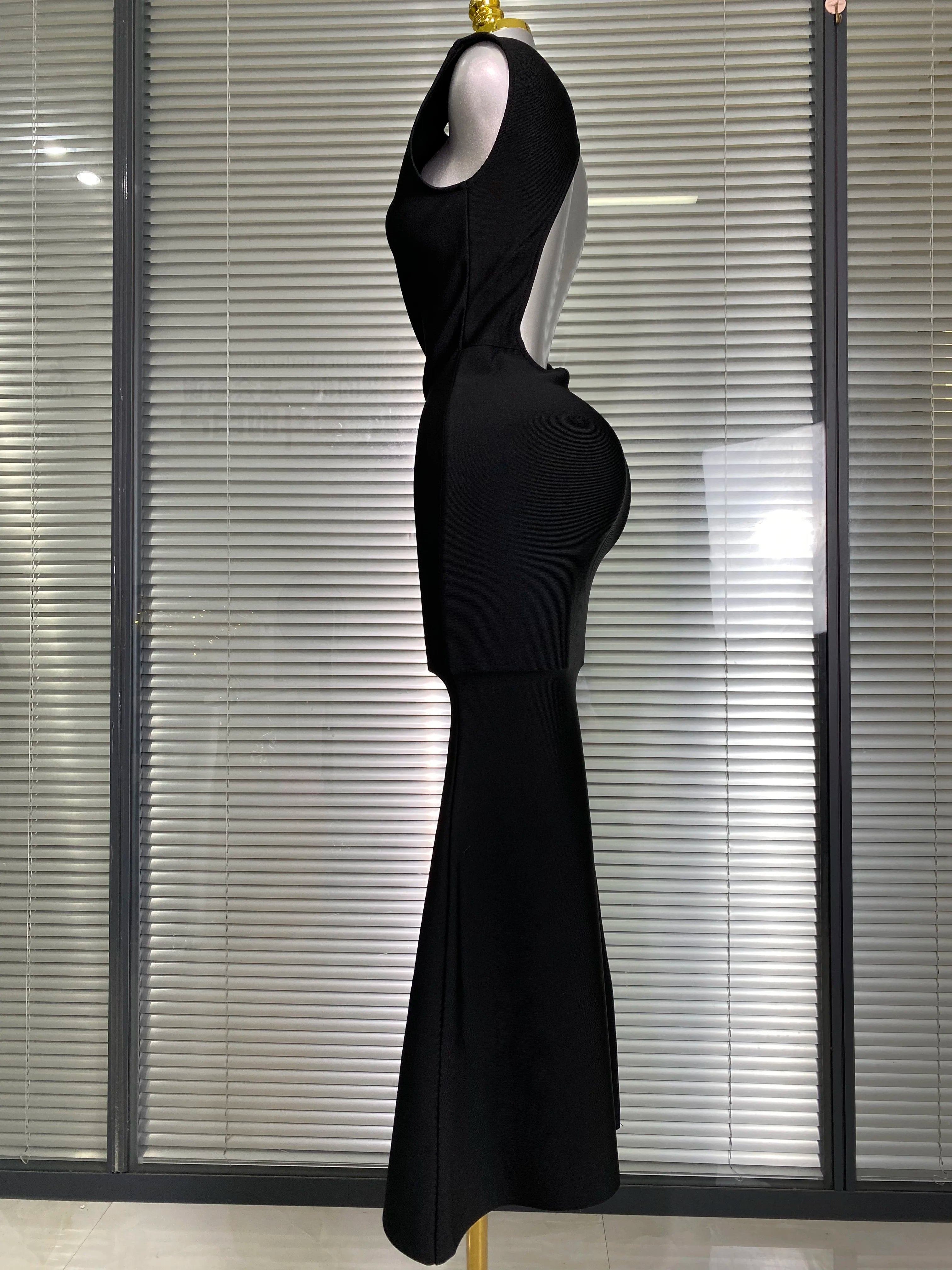 Vestido New INS Sexy Women Black Backless Bandage Dress Celebrity Knitted Bodycon Party Maxi Dress