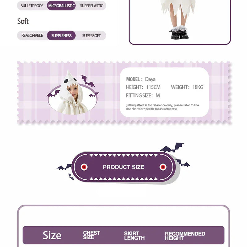 Kids Boys Girls Cute White Ghosts Demons Role Play Costumes Kids Costume Shows Halloween Theme Party