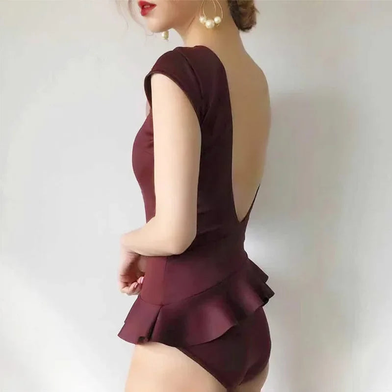 New Women Sports Bathing Suit Swim Suit Beach Wear Swimwear Female Pure Color One Piece Swimsuit Bodysuit Dropshipping