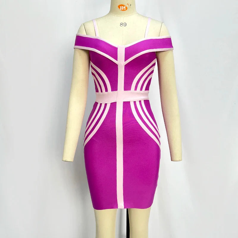 Wholesale Women's Rose Red Spaghetti Strap One Shoulder Mini Sexy Boutique Celebrity Cocktail Party Bandage Dress Rose Red CHINA