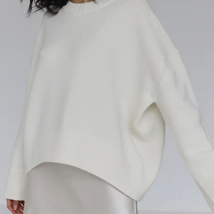 Basic Sweaters For Women Oversize O Neck Knitted Pullovers Autumn Winter Loose Tops Women's Jumper Light Blue Sweaters Oversized White