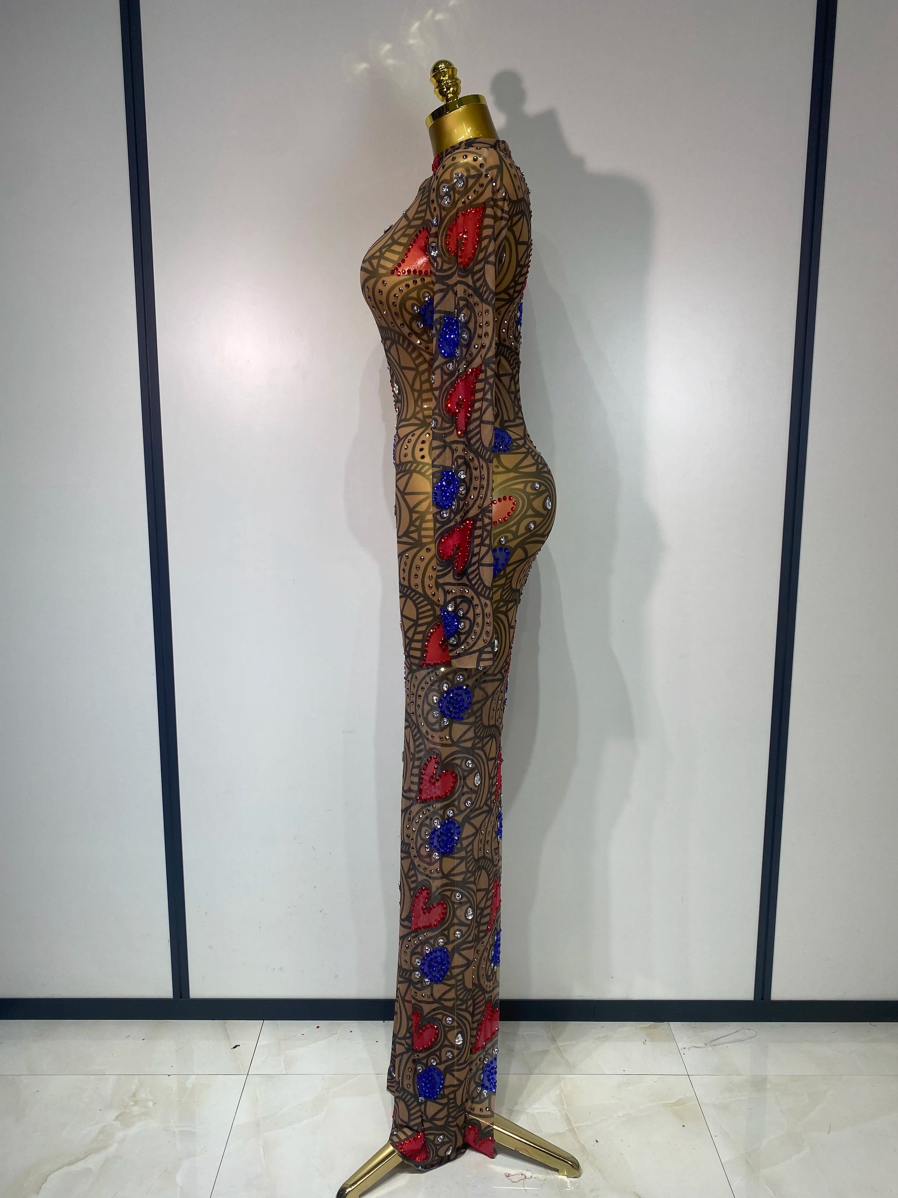 Sparkly Diamond Sexy Mesh Wrap Hip Long Dress Host Annual Meeting Party Nightclub Performance Costume Luxury Birthday Dress