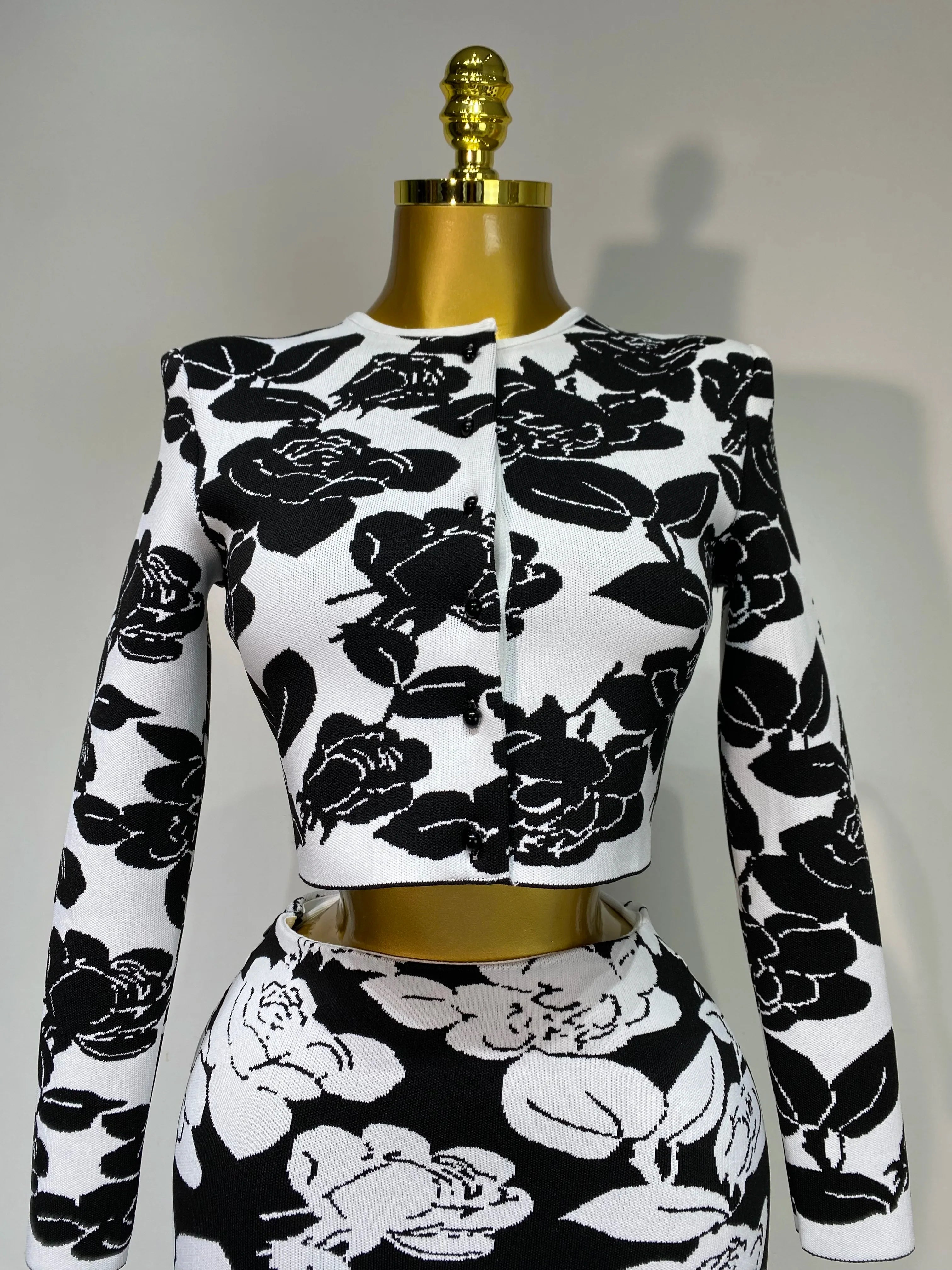 Arrival Women Long Sleeve Jacquard Weave Two Pieces Set Celebrity Red Carpet Dress Birthday Bodycon Bandage Women's Set