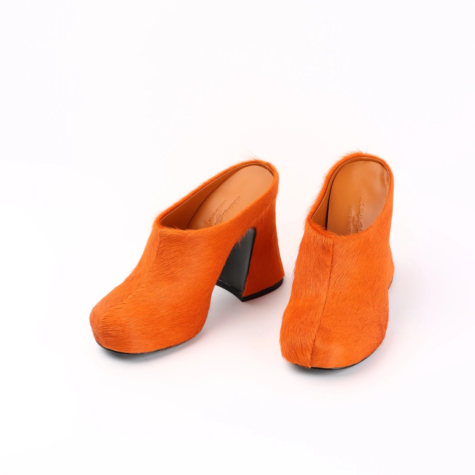 Fur Leather High Heels Women 2024 Designer Elegant Platform Women Mules Slipper Shoes For Wedding Party Dress Shoes orange
