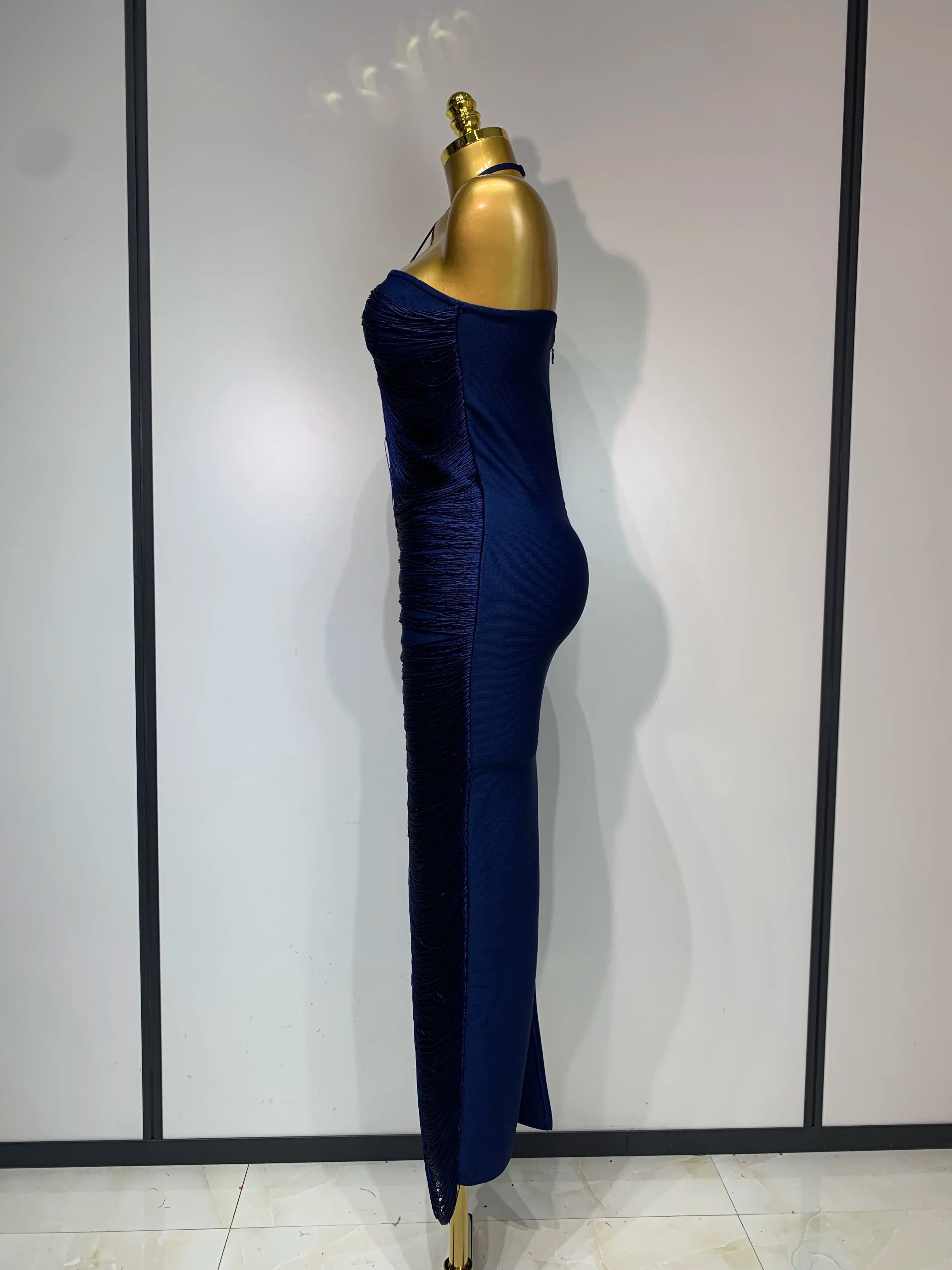 Women's Fashion Tassel Split Hanging Neck Bodycon Dress Elegant Celebrity Evening Party Luxuru Birthday Wedding Guest Dress