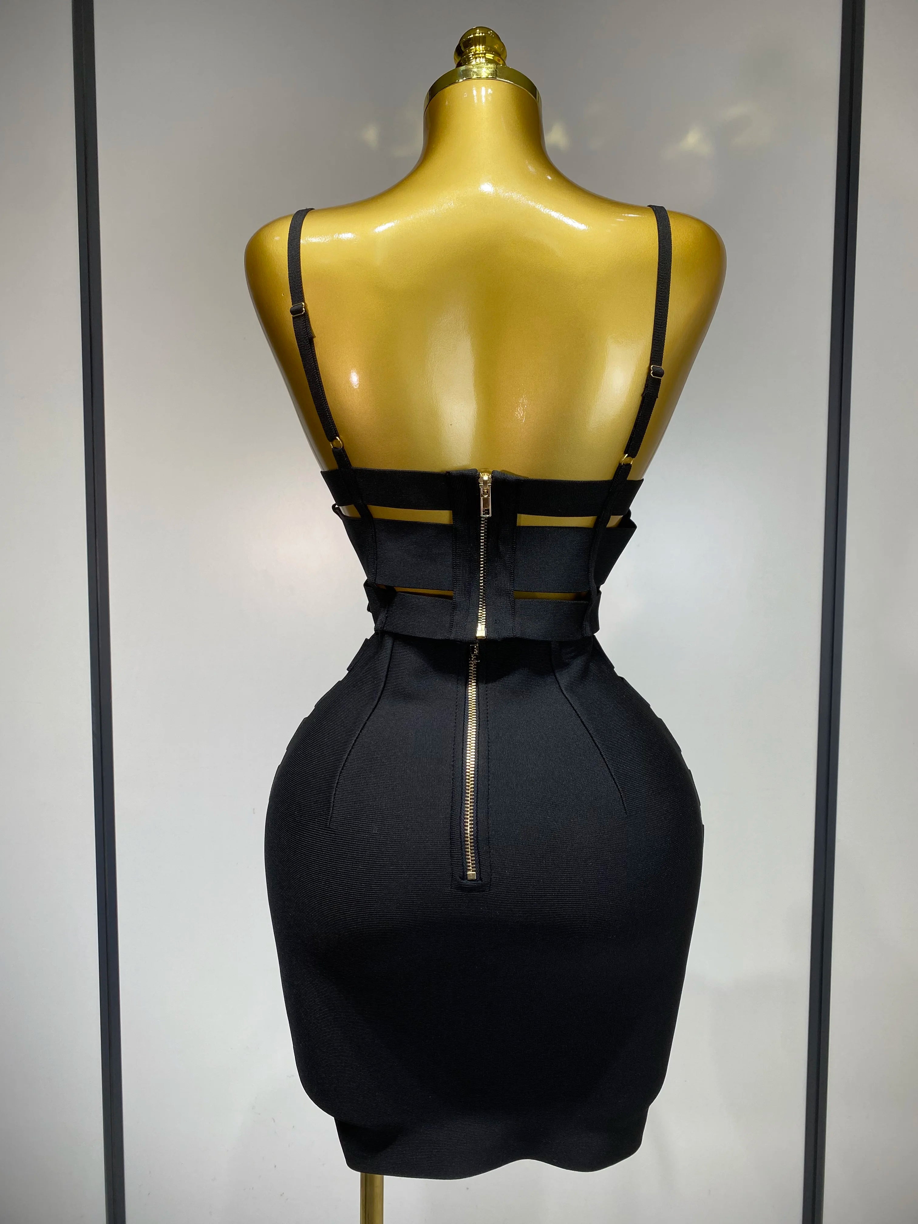 Women Sexy Black Cut Out Bodycon Bandage Skirt Two Piece Set 2025 Celebrity High Streeet Evening Birthday Club Party Outfits