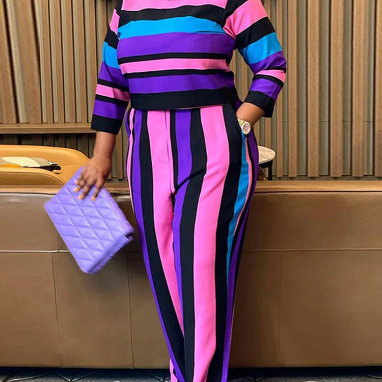 Curvy Woman Clothes Plus Size Autumn 2 Piece Outfit Set Elegant Pants and Blouse Set Ladies Casual Outfits