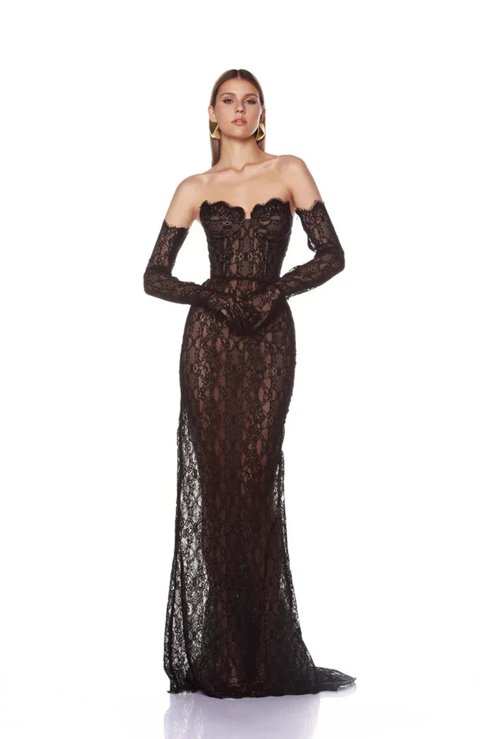Top Quality Women Sexy Off the Shoulder Lace Bodycon Long Maxi Dress Gloves Celebrate Elegant Evening Party Prom Outfit Vestido