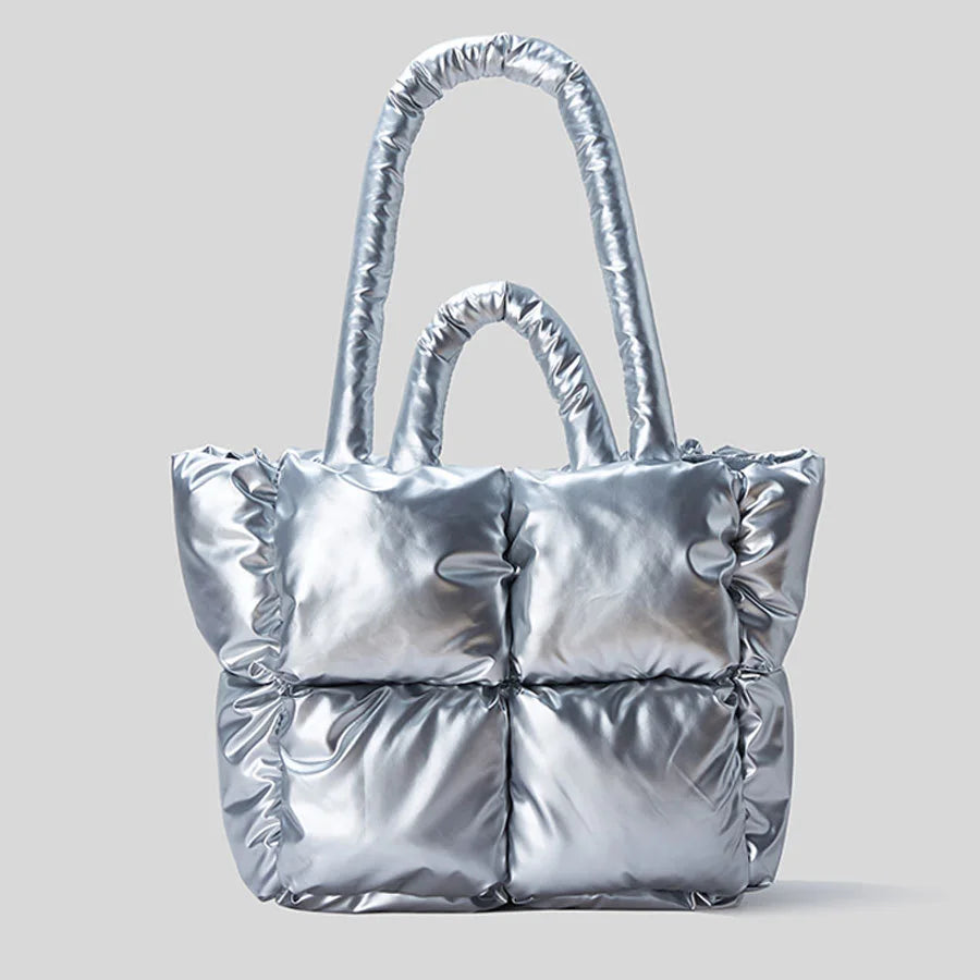 Fashion Large Tote Padded Handbags Designer Quilted Women Shoulder Bags Luxury Nylon Down Cotton Crossbody Bag Winter Purse Silver
