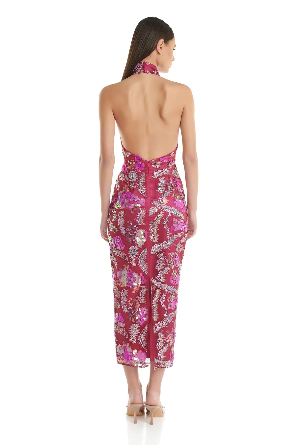 Rosered Women Sexy Halter Backless Sequins Embroidery Bodycon Long Dress Evening Party Fashion Birthday Outfit