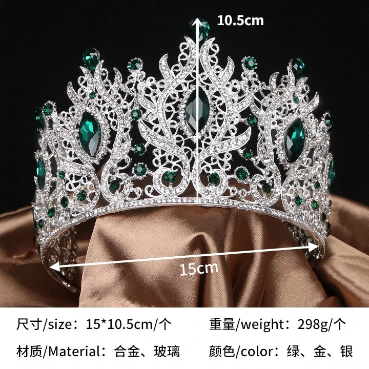 Green Bridal Crown Princess Tiara Headband Costume Party Accessories for Birthday Emerald Wedding Tiara for Women