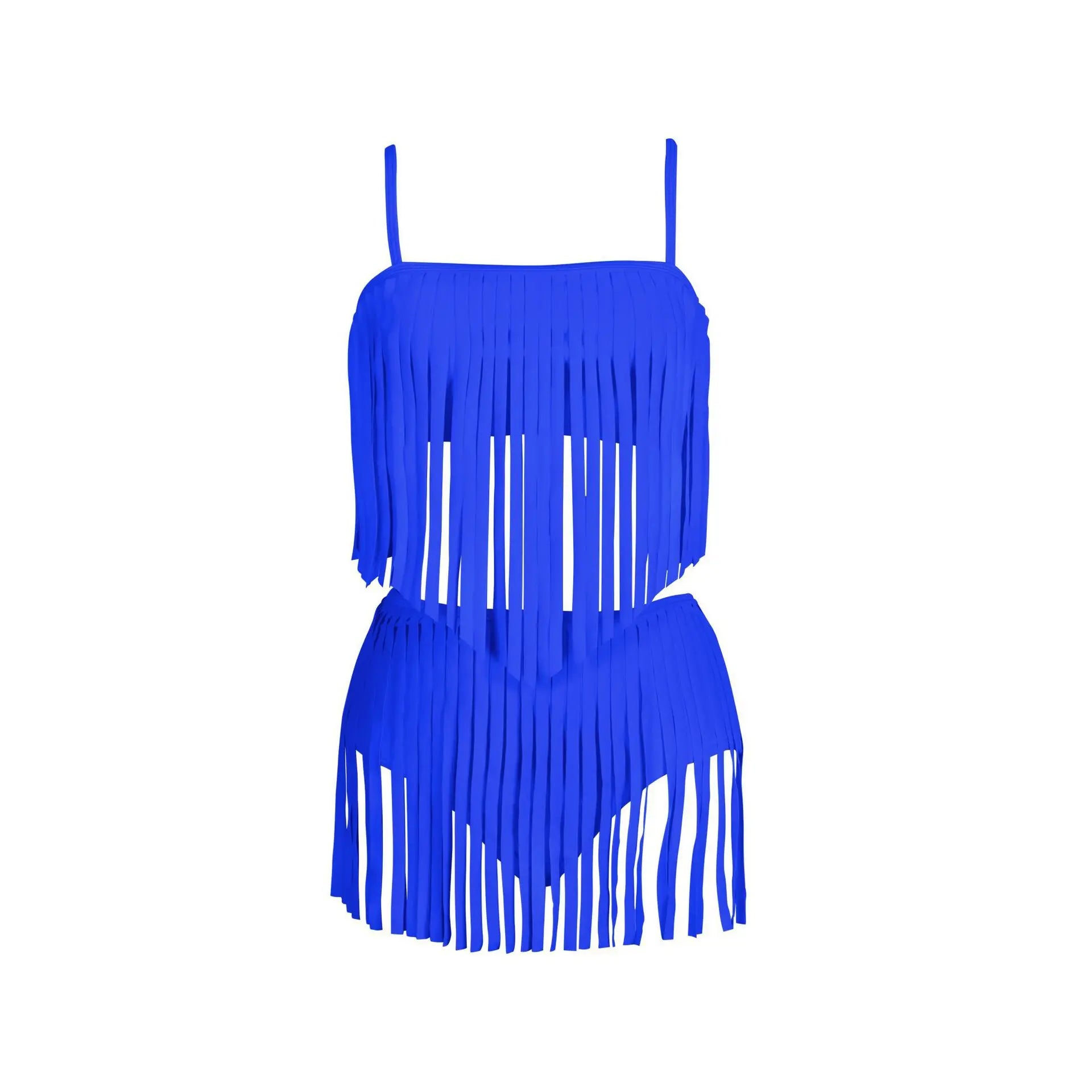 VigoBreviya Solid Tassels Swimwear Women Sexy High Waist Shorts Bikini Set Swimsuit Summer Strapped Push UP Bathing Suit Blue