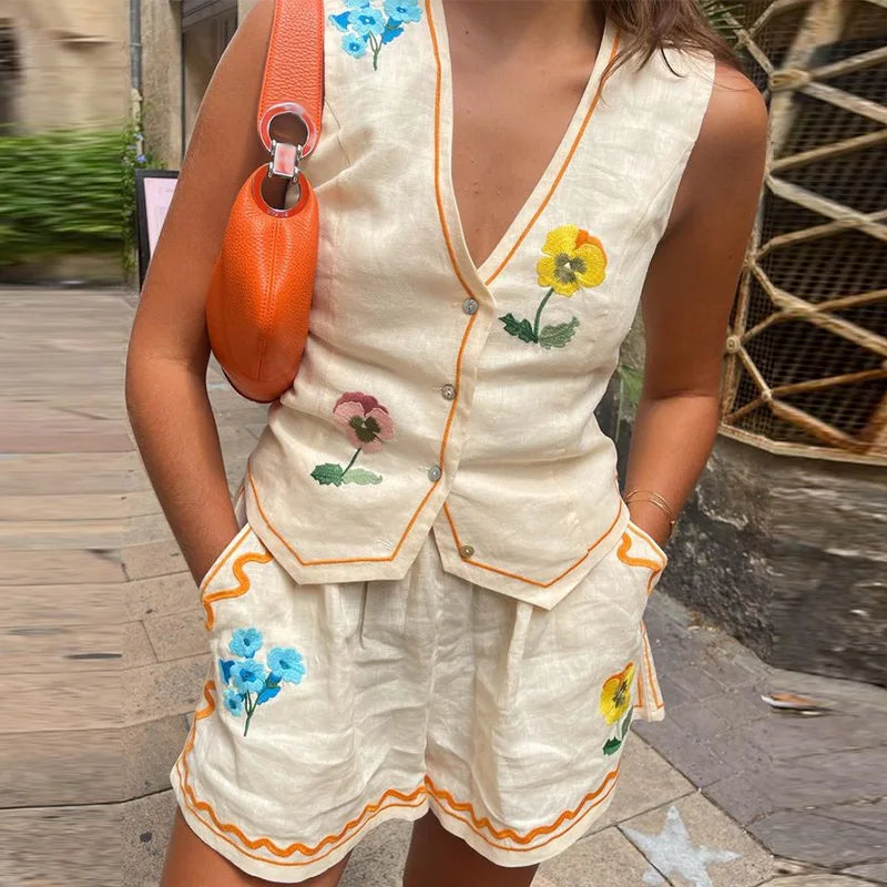 Elegant Women's Sets for Women 2 Pieces Vacation Outfits Short Summer Clothes Suit Two Modern Set Woman Casual Sexy Outfit apricot