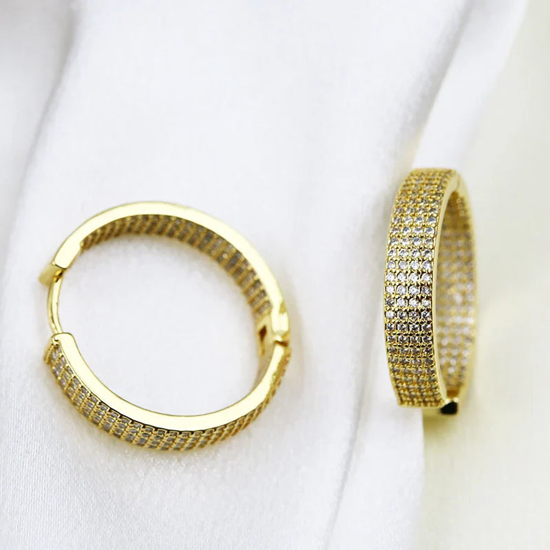 5 Pairs High Quality Classic Hoop Earrings Pave Zircon Gold Elegant Lovely Women Jewelry Party Gift 30960