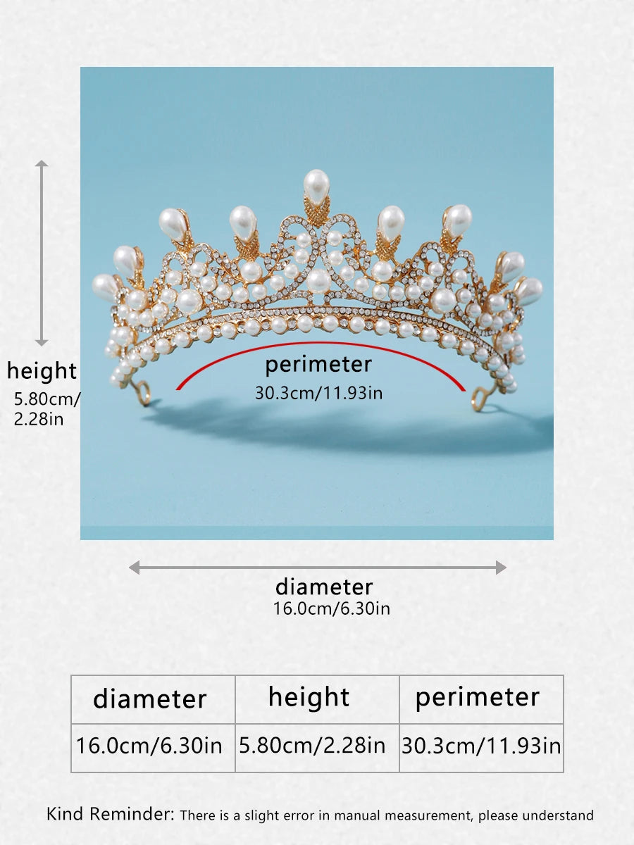 Bridal Headwear - A Golden Lady Fashion Wedding Princess Imitation Pearl Classic Tiaras Girl Luxurious Birthday Crown