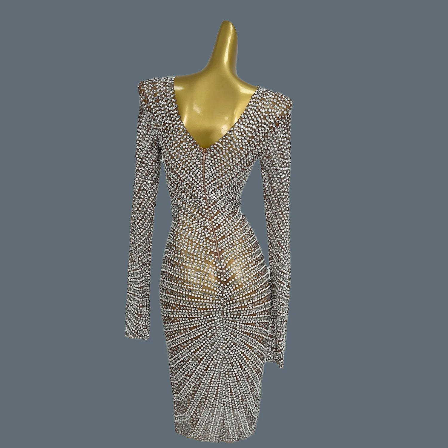 Elegant Birthday Party Short Dress for Women Celebrity Evening Sparkly Rhinestone Prom Gowns Luxury Long Sleeve Dress Tanhuang