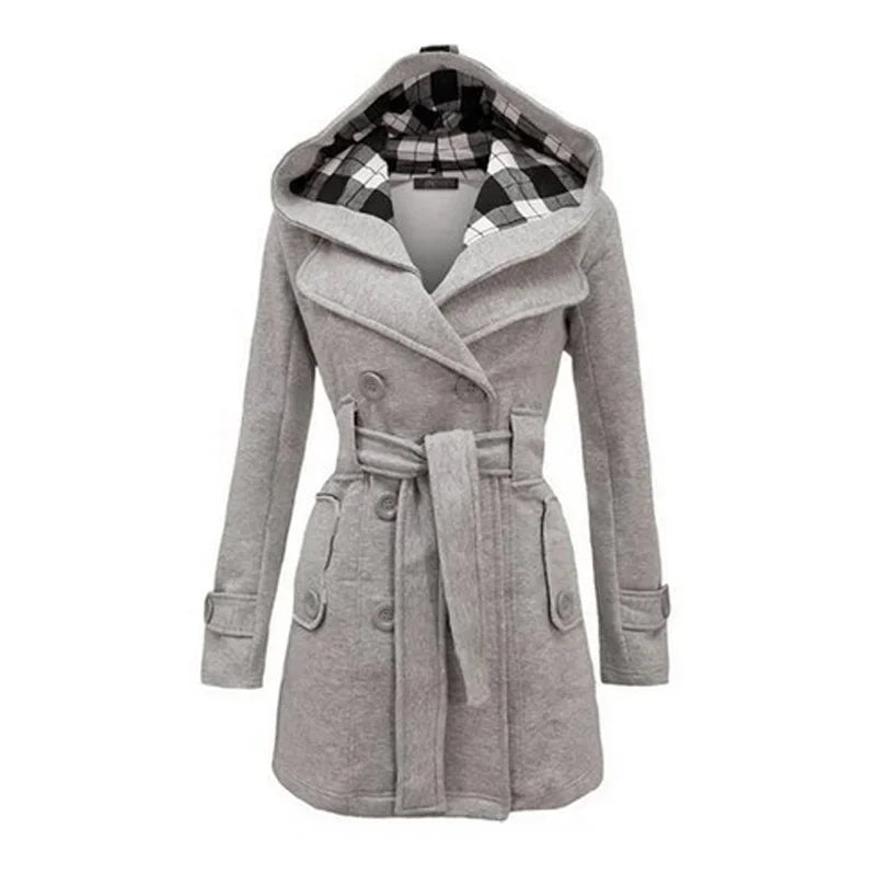 Vintage Woolen Coat Women Warm Fleece Jacket With Belts Double Breasted Solid Casual Jacket Winter Fashion Ladies Plus Size