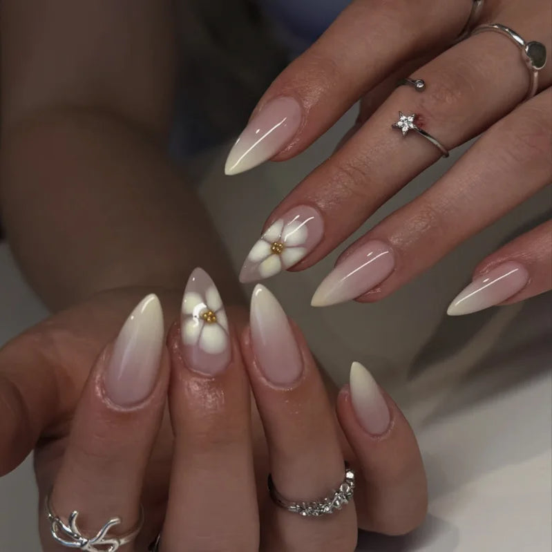 24pcs Pink Blush Press on Nails Sweet Love Design Almond False Nails for Girl Wearable Reusable Ins Simple Fake Nail Tips