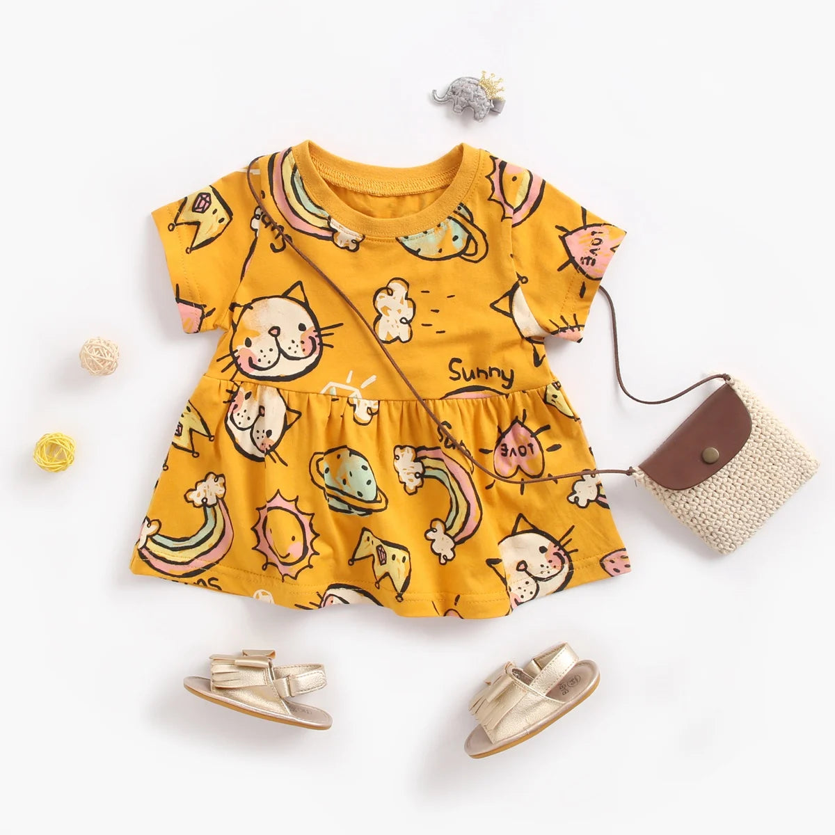 Short Sleeve Summer Baby Dress Cute Pattern Casual Kids Girls Clothing Dress Cotton
