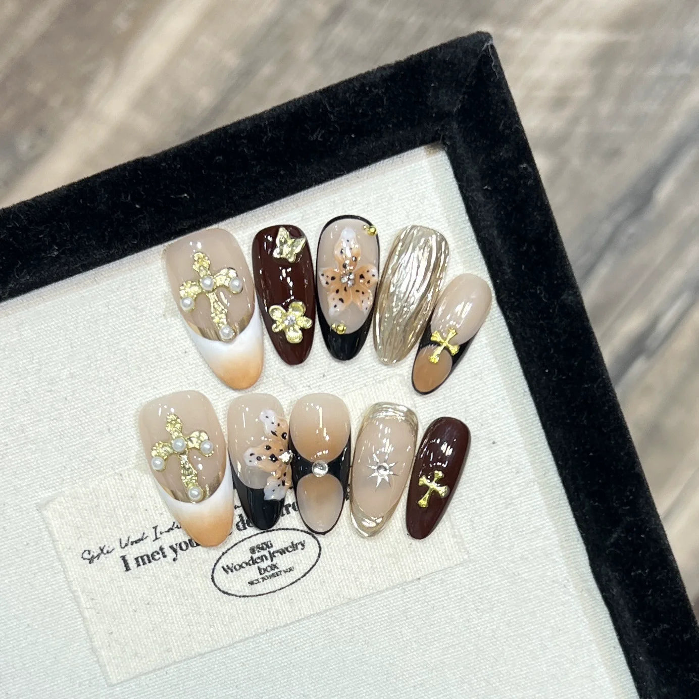 10Pcs Handmade Mid-length Almond Press on Nails Colorful Diamond Sweet Cool for Spice Girl Detachable Fake Nails French Manicure