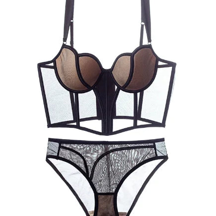 Women's Chic Mesh Fishbone Camisole Inner Wear Outer Wear Corset Crop Top Waist-Tight Sexy Bra White Black 2023 black sets