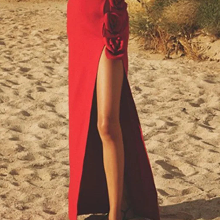 Saia bandagem justa feminina de verão, preta, vermelha, com flores, designer, cintura alta, para festa, escritório, elegante, saia dividida