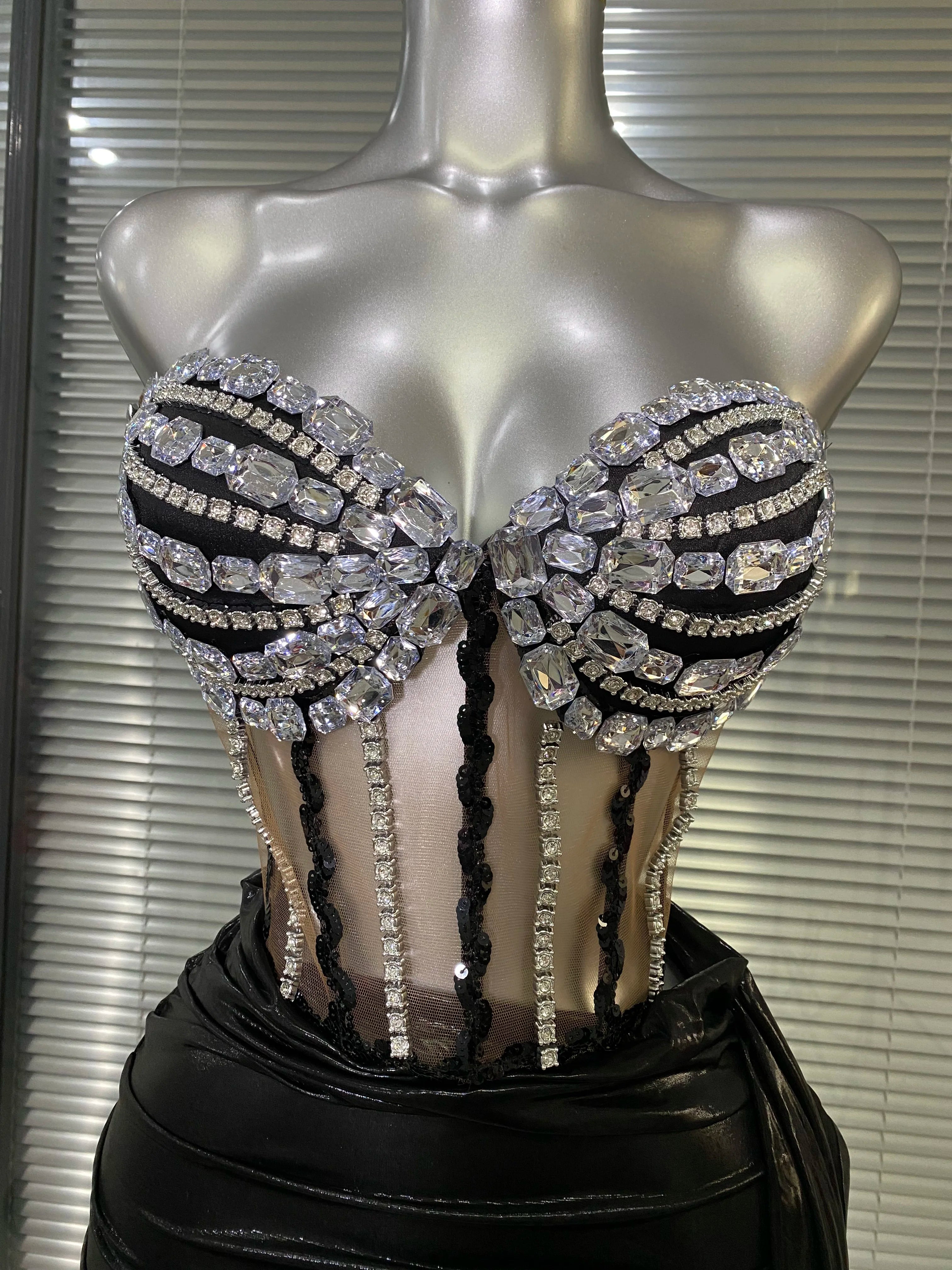 Women Sexy Sparkly Two Pieces Set Shinning Fancy Night Club Skirt Suits Singer Dancer Stage Performance Costume