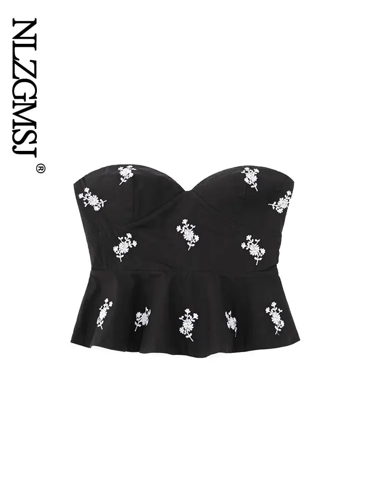Nlzgmsj Camis Women Sexy Tank Tops Flower Embroidery Slim Sleeveless Camisole Women Fashion Summer Camis 202307