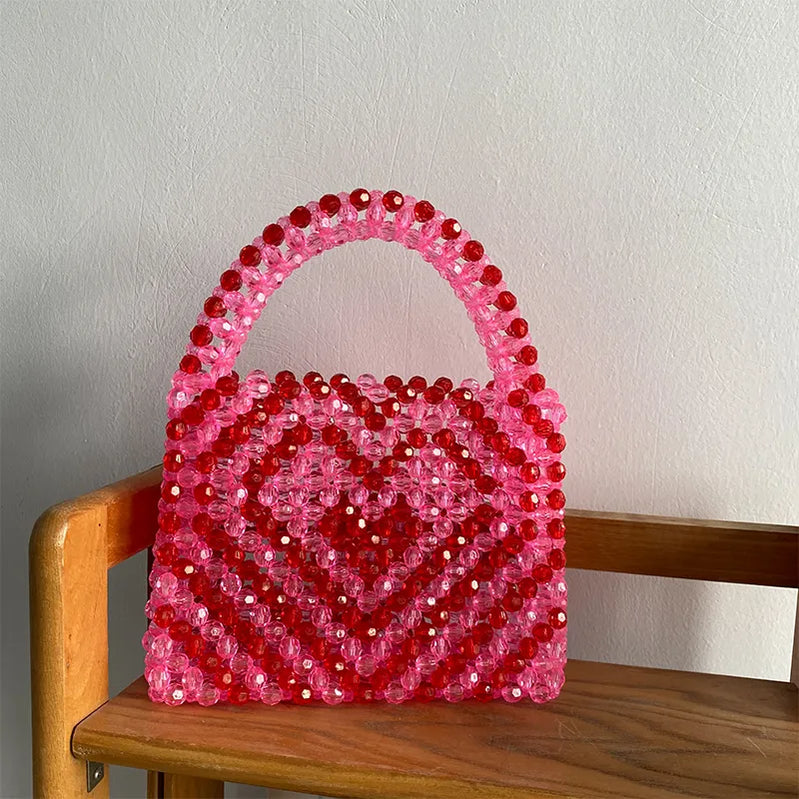Beading Handmade Fashion Exquisite Shopping Totes Bags Female Pink Love Handbag for Women Party Dinner Valentine's Day