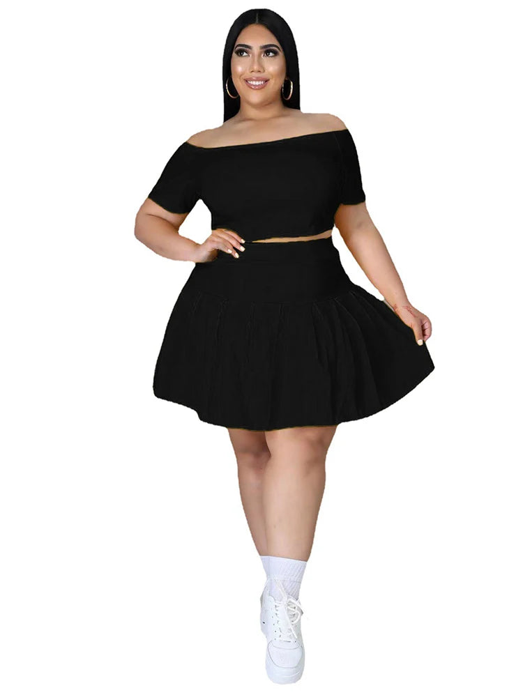 5xl Plus Size Women Clothing Wholesale Summer Outfits Crop Tops and Pleated Skirt Tracksuit Sweet Dress Suits Dropshipping