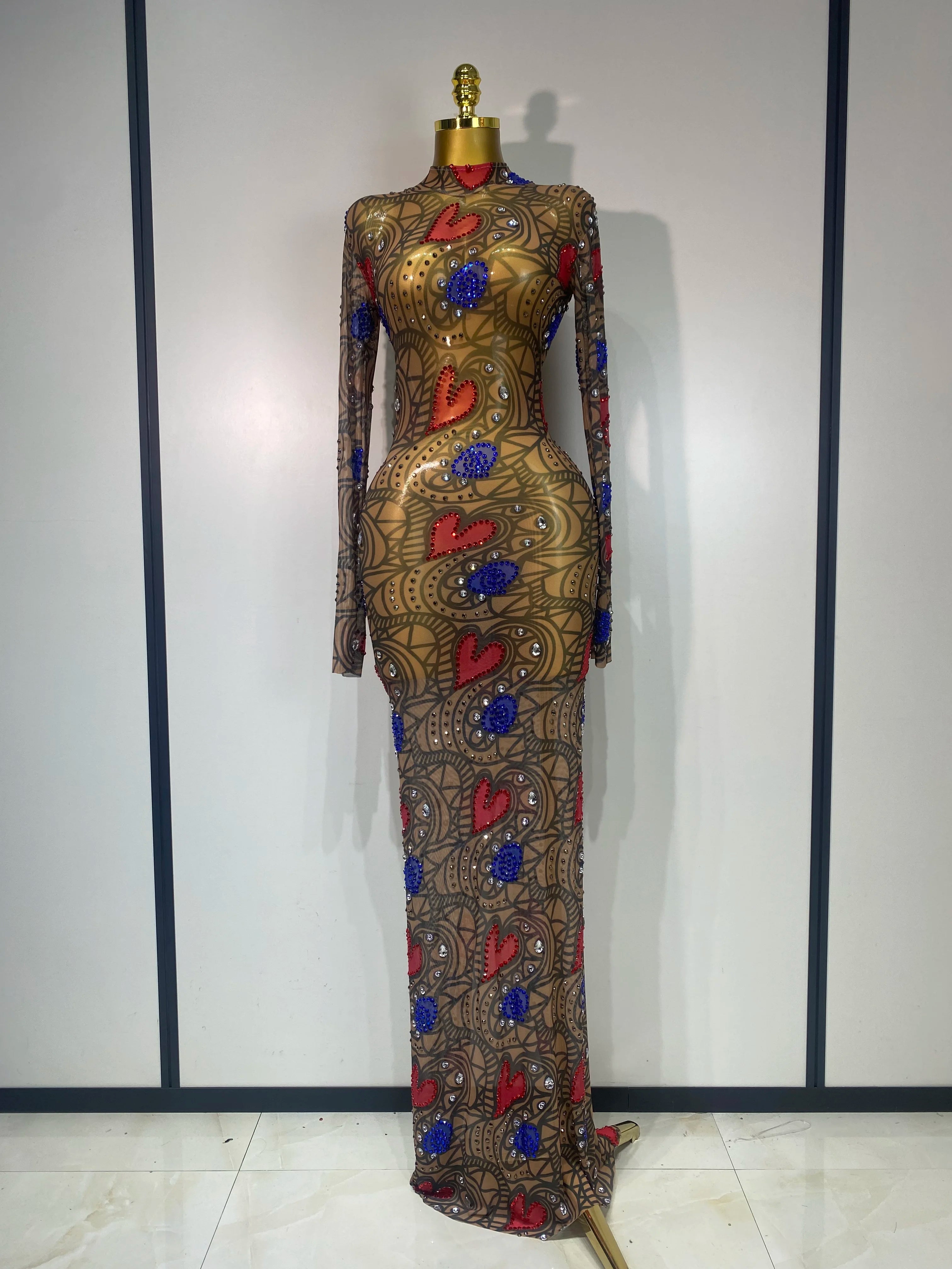 Sparkly Diamond Sexy Mesh Wrap Hip Long Dress Host Annual Meeting Party Nightclub Performance Costume Luxury Birthday Dress
