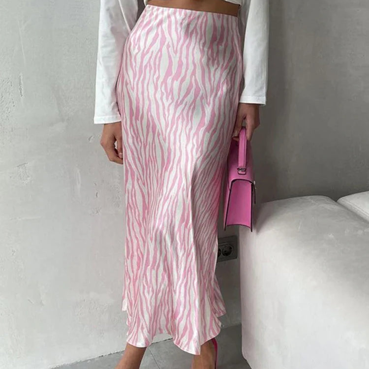 2023 Summer Autumn Women Elegant Midi Satin Skirts Printed High Waist Office Ladies Bodycon Pencil Slim Skirt For Women