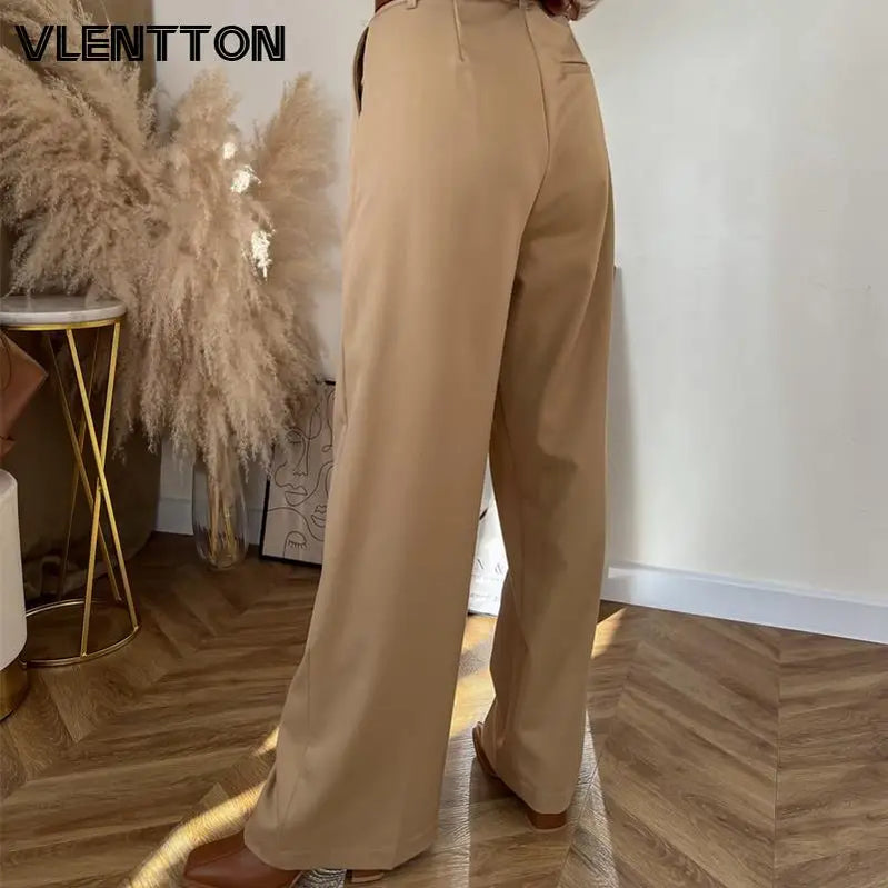 Spring Autumn Women Vintage Solid High Waist Pants Casual Zipper Pockets Loose Straight Trousers Female Ropa Mujer