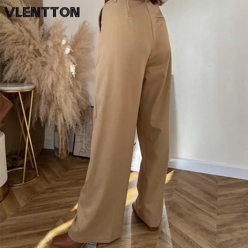 Spring Autumn Women Vintage Solid High Waist Pants Casual Zipper Pockets Loose Straight Trousers Female Ropa Mujer