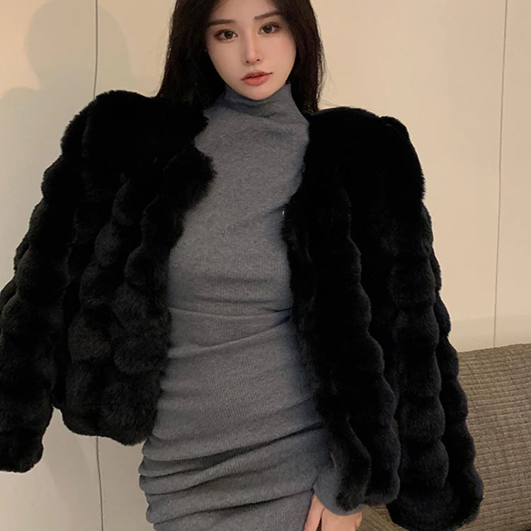 Fashion Imitation Rabbit 'S Hair Coat Women Winter Warm Luxury Fur Jacket Plus Size Outwear Female Vest Coats Beige
