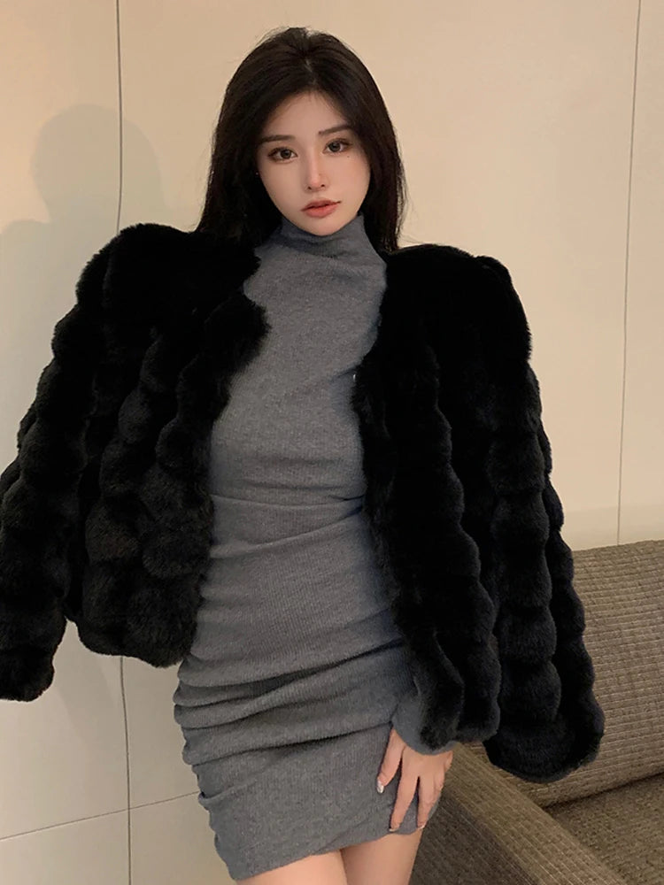 Fashion Imitation Rabbit 'S Hair Coat Women Winter Warm Luxury Fur Jacket Plus Size Outwear Female Vest Coats Beige