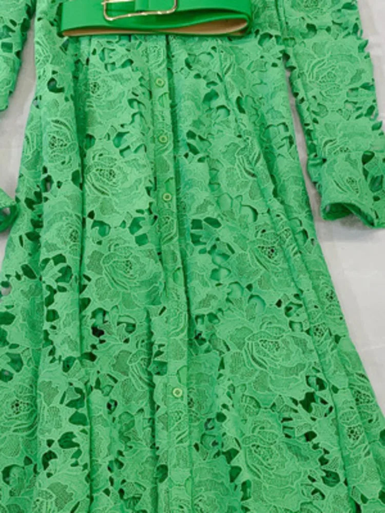 LGRQ Elegant High Quality Lace Embroidery Pattern Design Women's Dresses Evening Belt New Hollow Out Luxury Fashion 19F1371