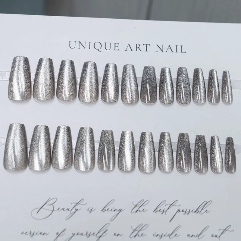 Glossy Cat Eyes Fake Nails Full Cover Almond Black Press on Nail Women Girls DIY Manicure Simple Wearable False Nails Tips 24Pcs