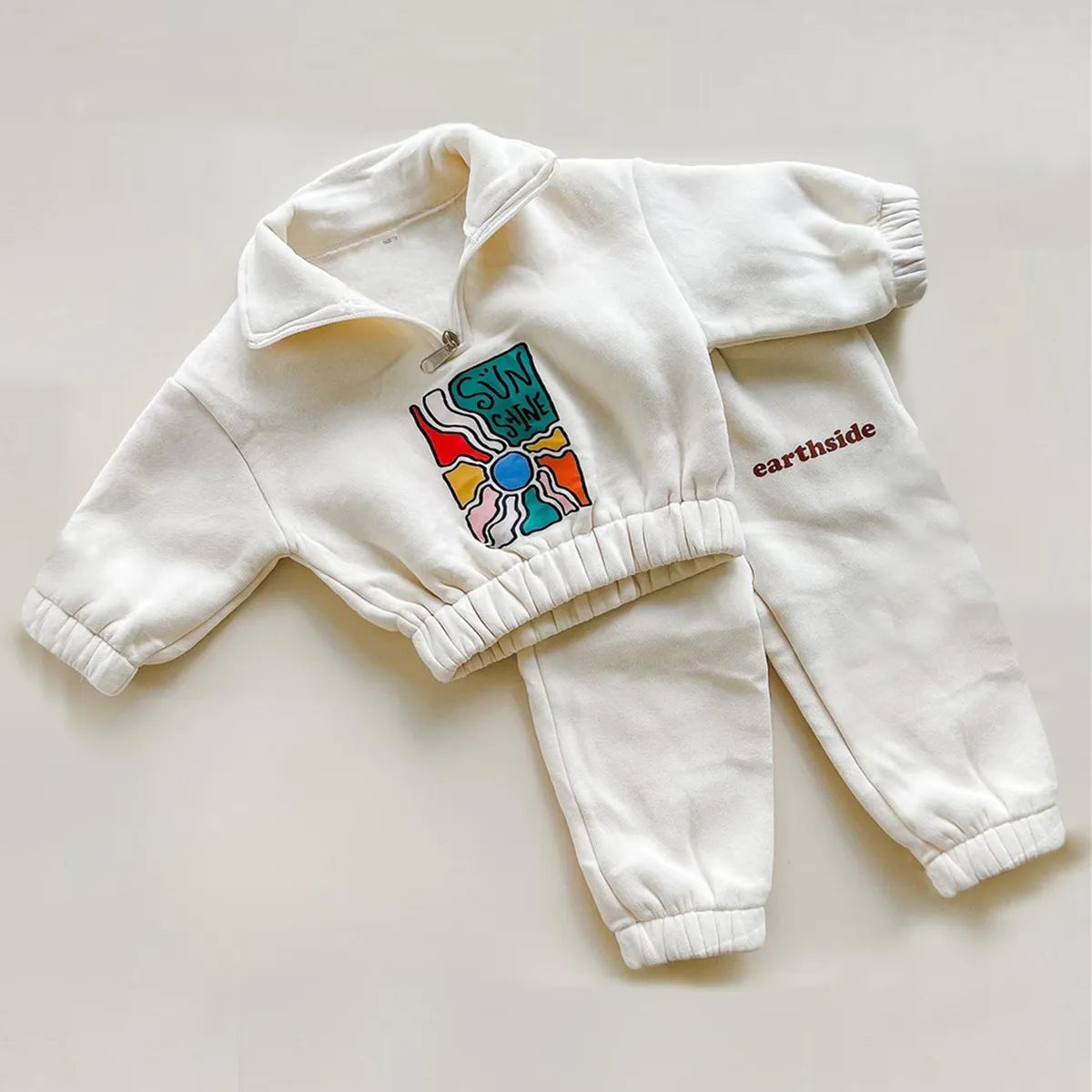 Winter Warm Boys Clothing Sets Thicken Half-Zip Fleece Jacket + Pant Baby Boy Tracksuit Kids Clothes Toddler Girl Clothes Outfit WHITE