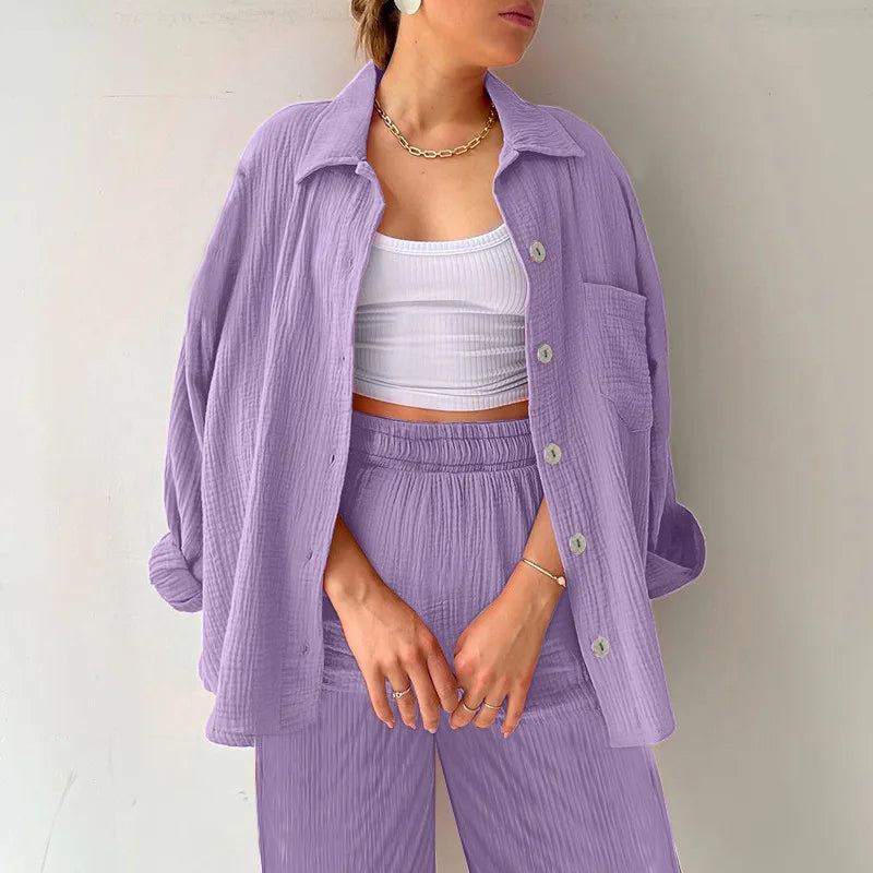 Solid Color Casual Loose Pants Sets For Women 2024 Elegant Autumn Women's Two Pieces Suit Full Trouser Set Female Outfit Clothes BK534-7