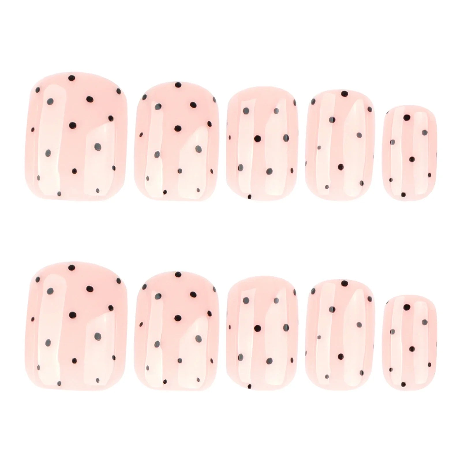 24Pcs Nude Color False Nails Black Polka Dot Printed Short Square Press On Nails Women Girls Charm Manicure Simple Fake Nails