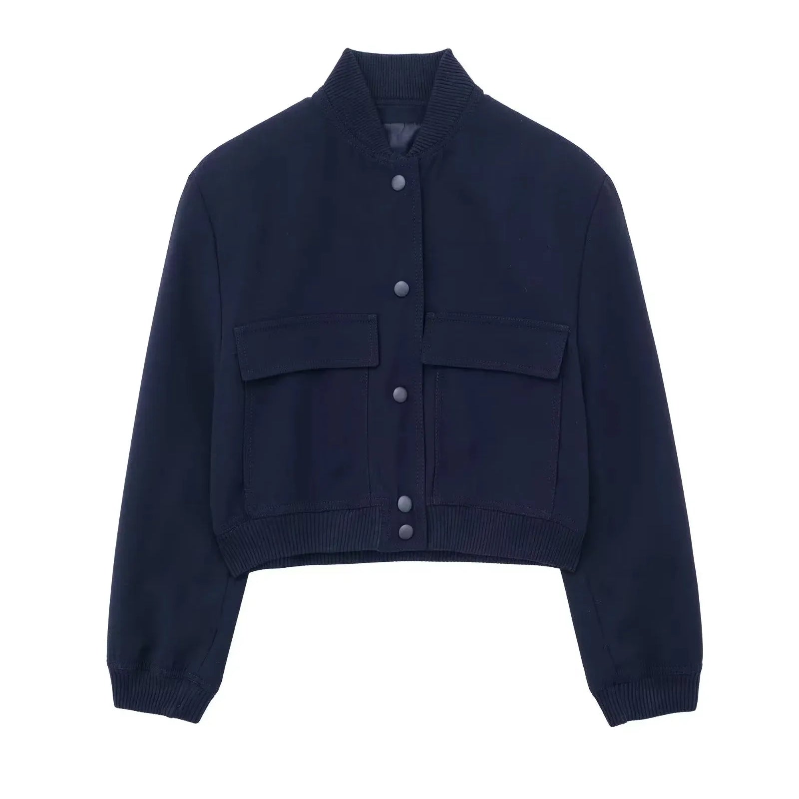 Vintage Solid Long Sleeve Bomber Jacket Spring Women Casual Coats Streetwear Female Elegant Lapel Zipper Jakcet navy