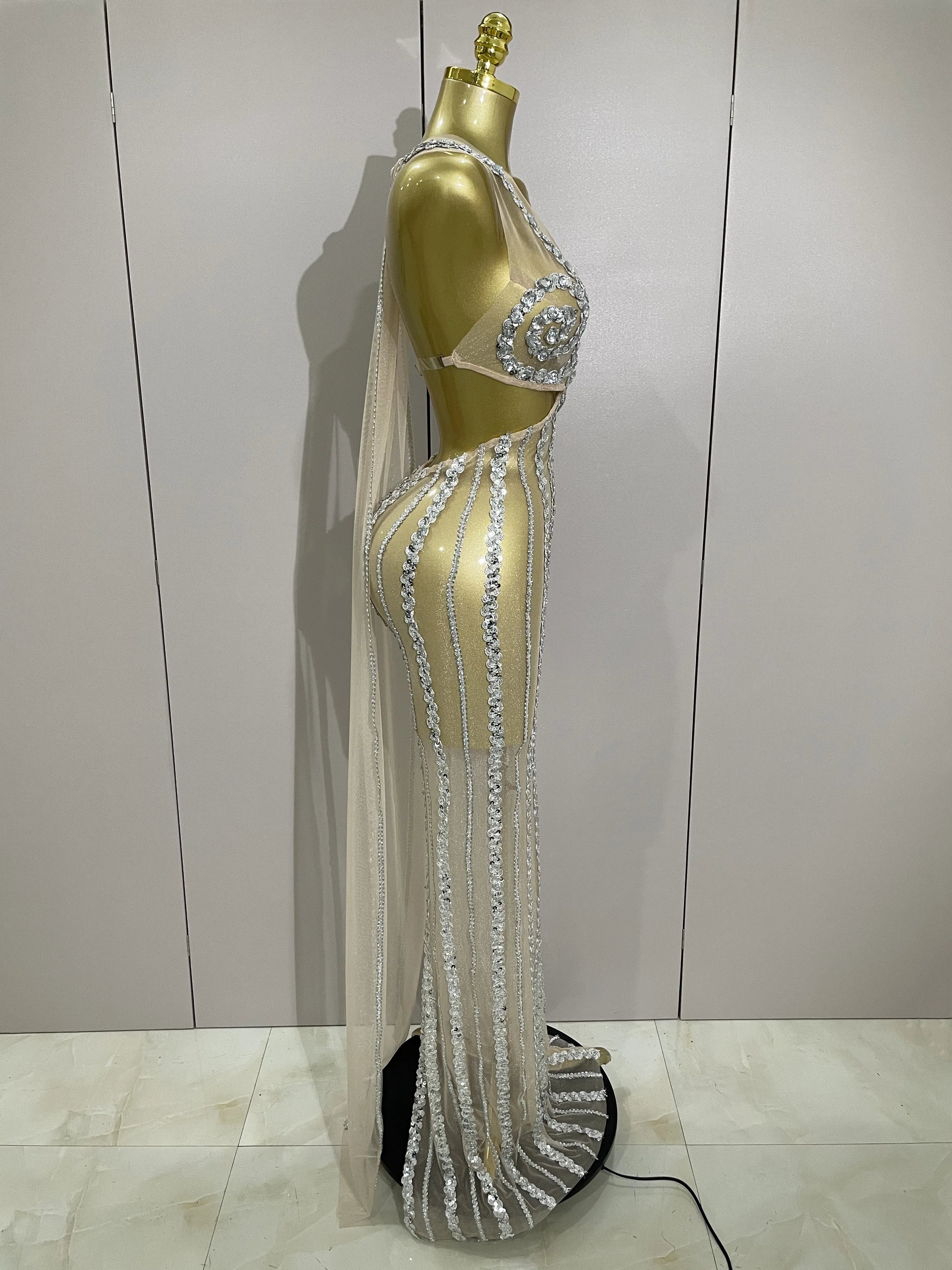 Luxury Sparkly Diamonds Sequins Sexy Mesh See Through Long Dress 2025 Women Celebrate Birthday party Dresses Festival Costume